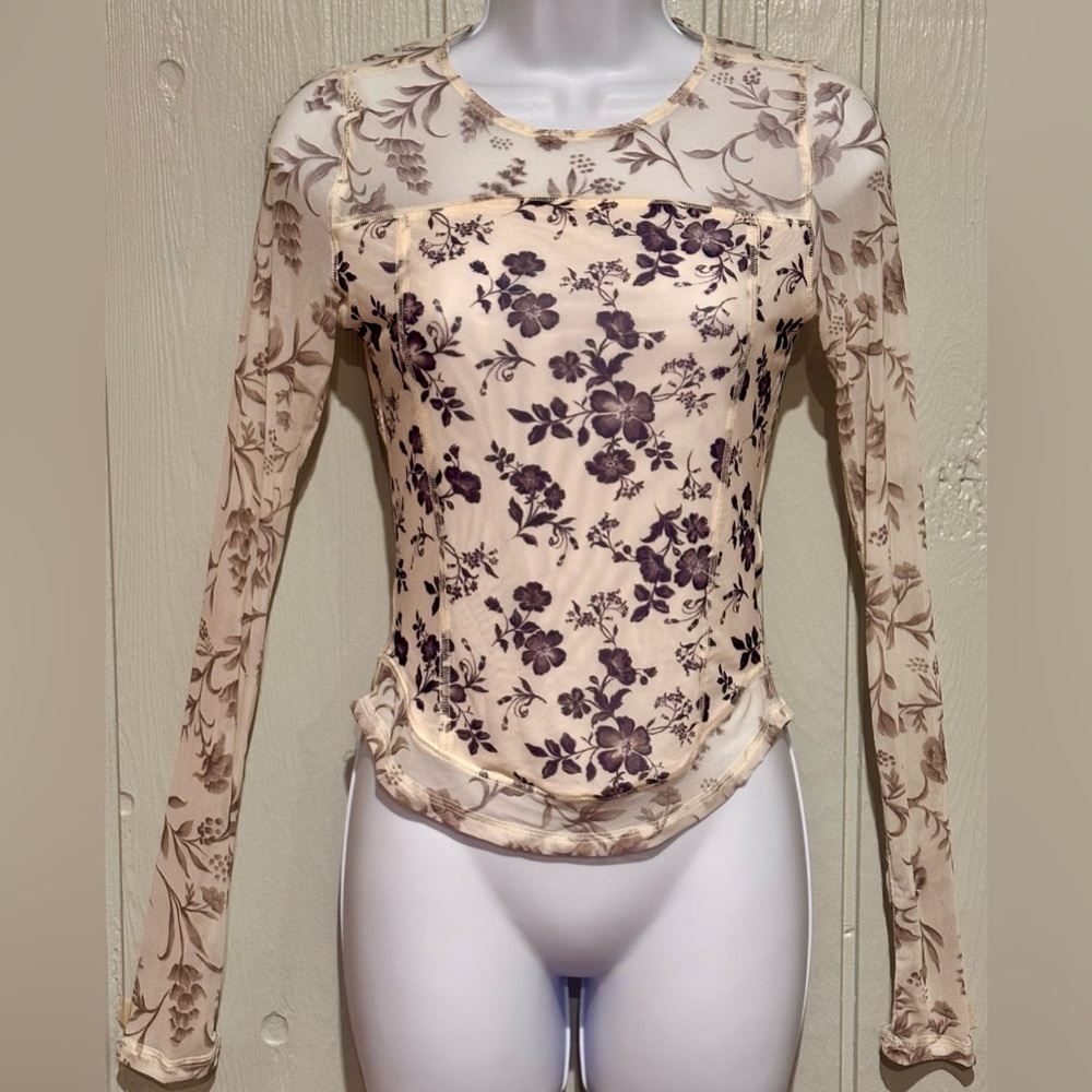 Free People Cream & Purple Floral Blouse